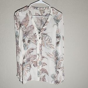 Lucky Brand Top Womens size XXL floral Print Blouse lightweight longsleeve C